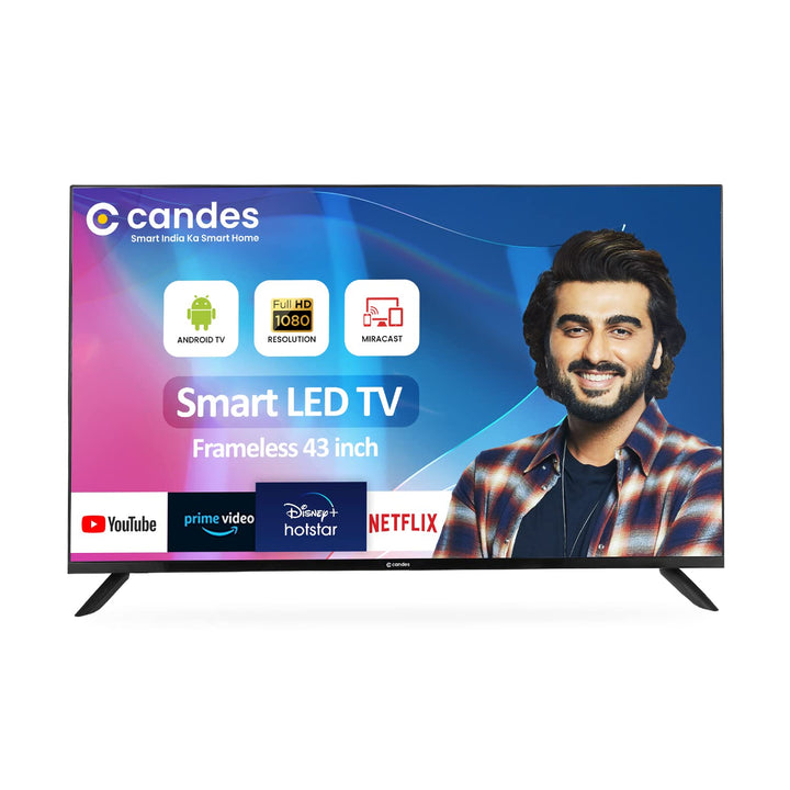 Candes 108 cm (43 Inches) Full HD Frameless Smart Android LED Tv (CTPL43EF1S) Black, 2021 Edition with Inbuilt Rich & Surround 24W Box Loud Speakers