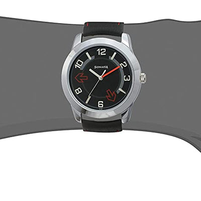 Yuva Black Dial & Black Leather Strap