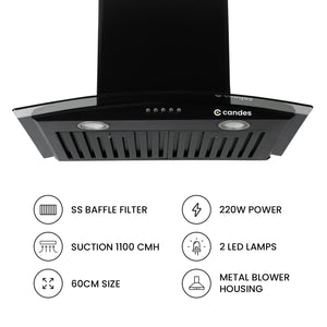 Blaze Kitchen Chimney with Stainless Steel Baffle Filters, Push Button Control, (Black)