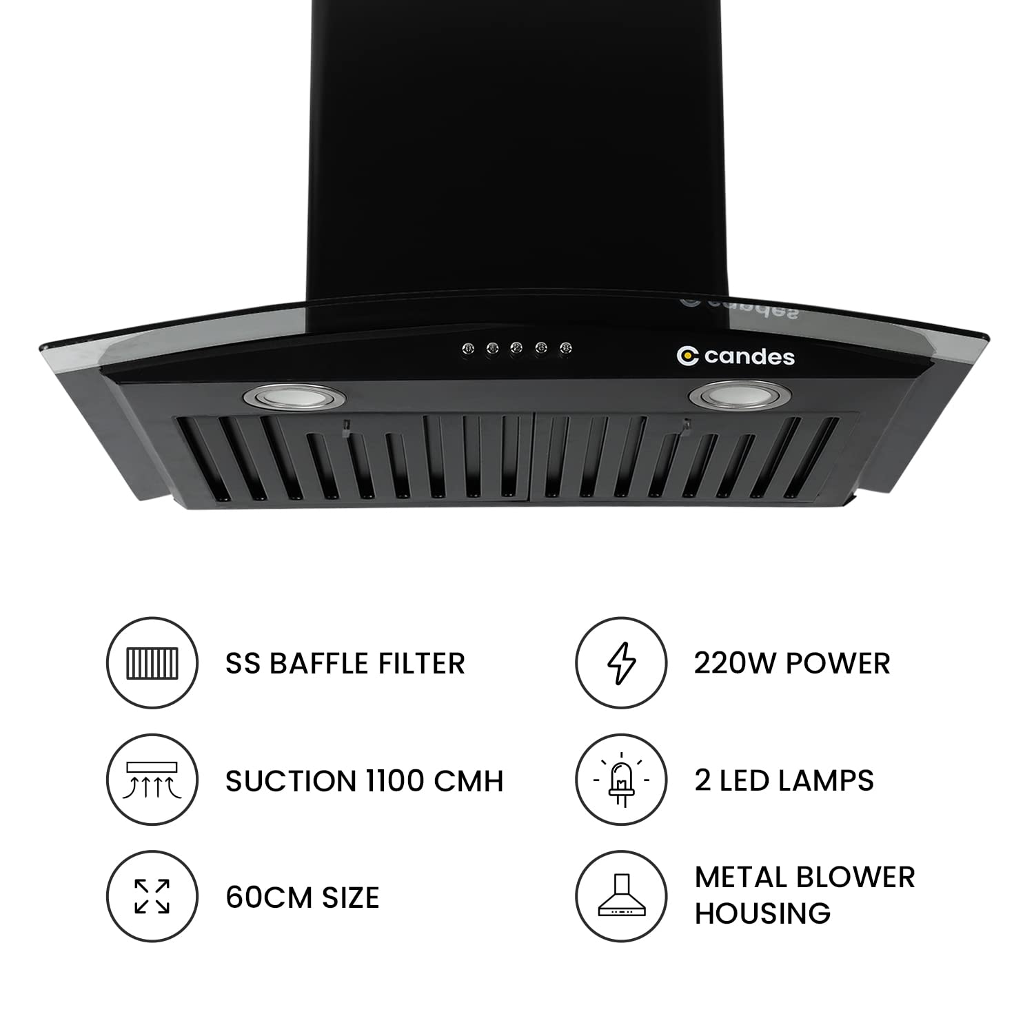 Blaze Kitchen Chimney with Stainless Steel Baffle Filters, Push Button Control, (Black)