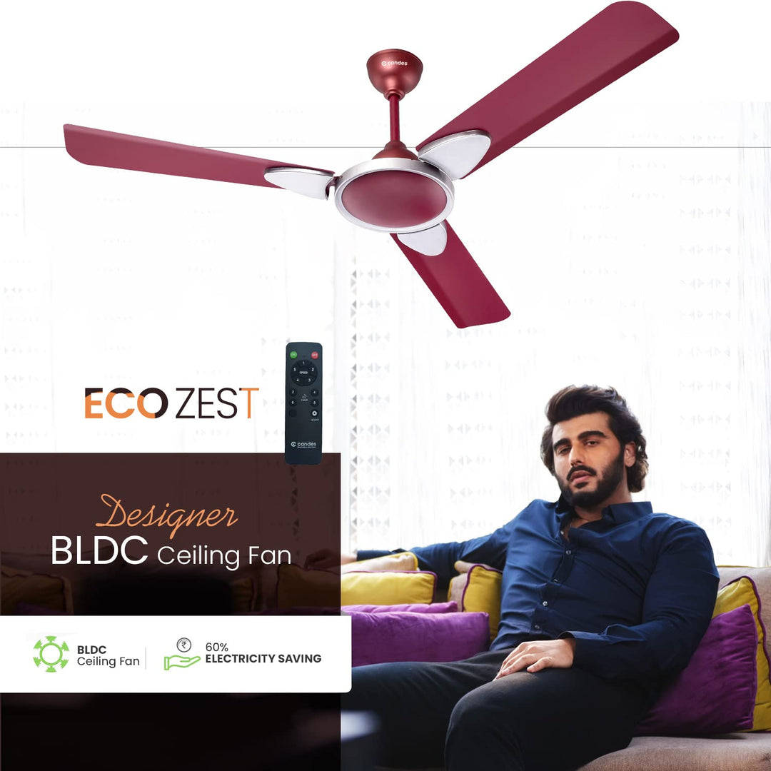 Candes Eco Zest Energy saving Designer 1200 mm / 48 inch Anti-Rust BLDC Ceiling Fan With Remote (2 Years Warranty) (Maroon)