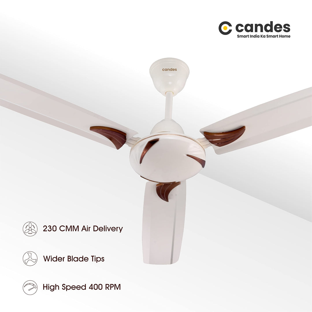 Candes Lynx 1200mm High-Speed Decorative Ceiling Fans for Home | BEE Star Rated 405 RPM Anti-Dust | 2 Years Warranty (Ivory) Pack of 1