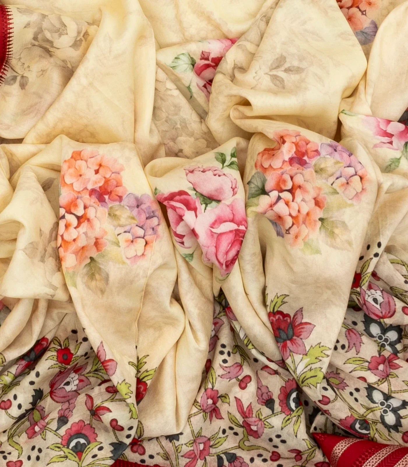 Off White Handloom Chanderi Cotton Saree With Printed Floral Motif