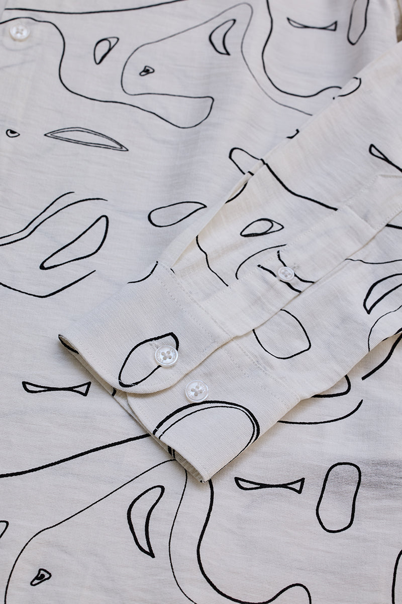 Cream Abstract Slim Fit Shirt