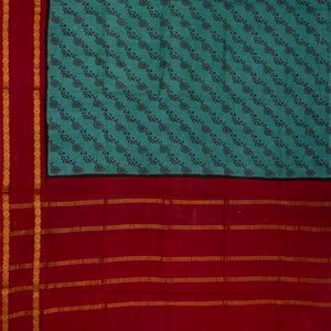 Cyan Sungudi Cotton Saree With Floral Motifs