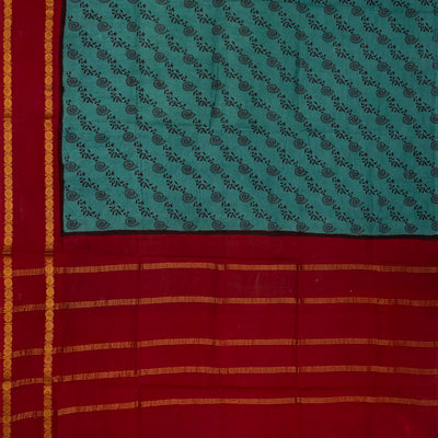 Cyan Sungudi Cotton Saree With Floral Motifs