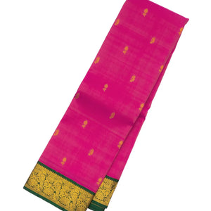 Hot Pink Handloom Kanchipuram Korvai Silk Saree With Floral Buttas