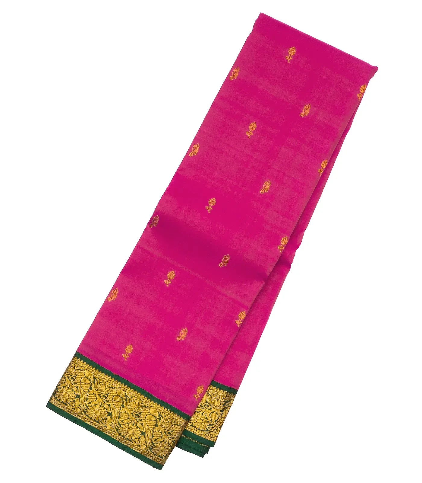 Hot Pink Handloom Kanchipuram Korvai Silk Saree With Floral Buttas