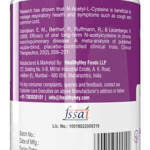 Healthyhey Nutrition N-Acetyl L-Cysteine (NAC) - Non-GMO - Gluten Free -Pack of 120 Veg. Capsules