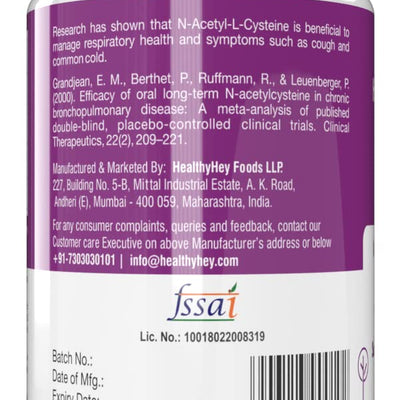 Healthyhey Nutrition N-Acetyl L-Cysteine (NAC) - Non-GMO - Gluten Free -Pack of 120 Veg. Capsules