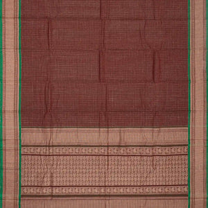 Maroon Handloom Kanchi Cotton Saree With Checks & Dots