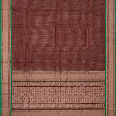 Maroon Handloom Kanchi Cotton Saree With Checks & Dots