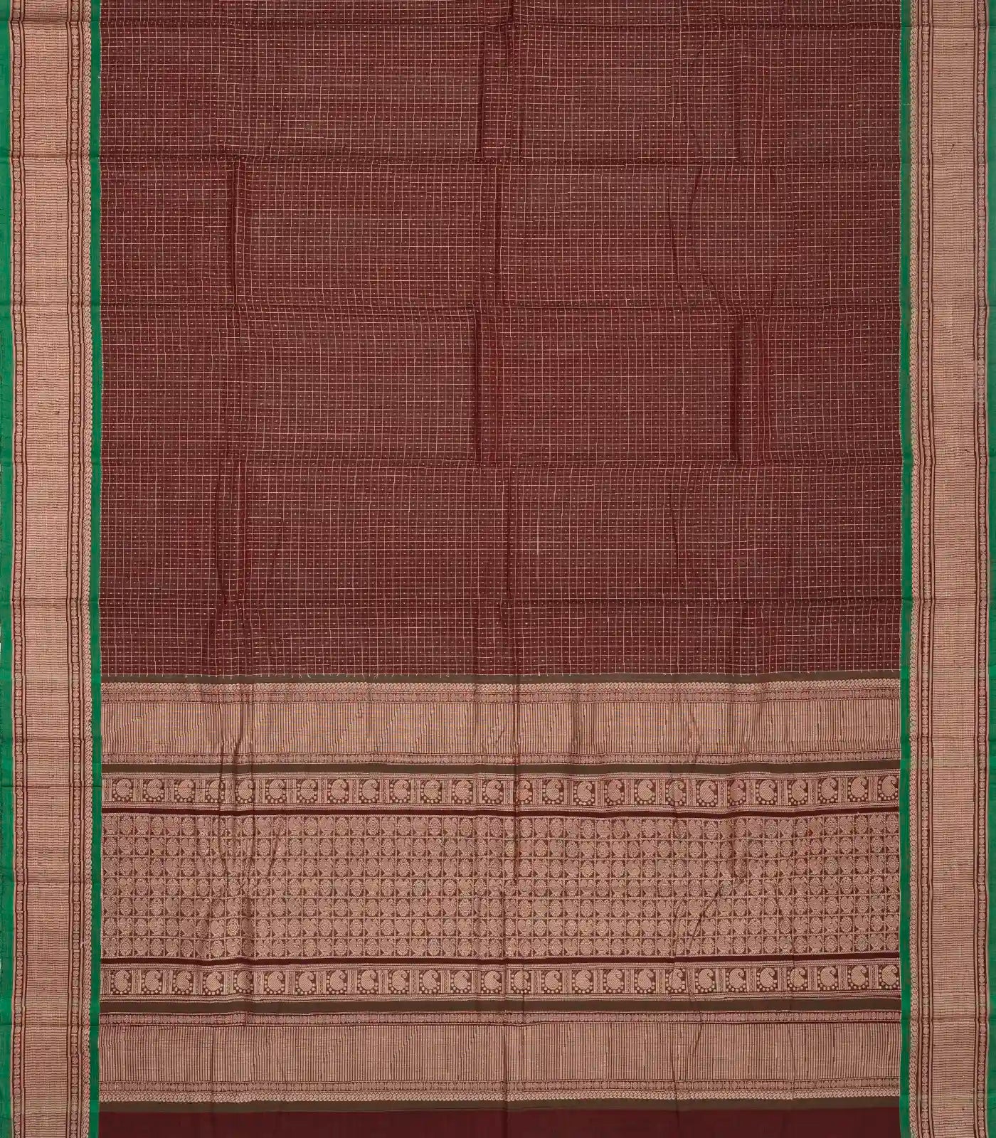 Maroon Handloom Kanchi Cotton Saree With Checks & Dots