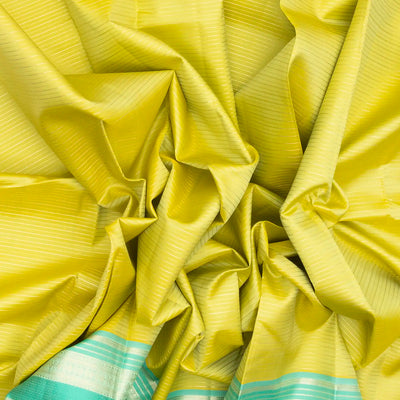 Light Green Handloom Kanchipuram Silk Saree With Zari Stripes