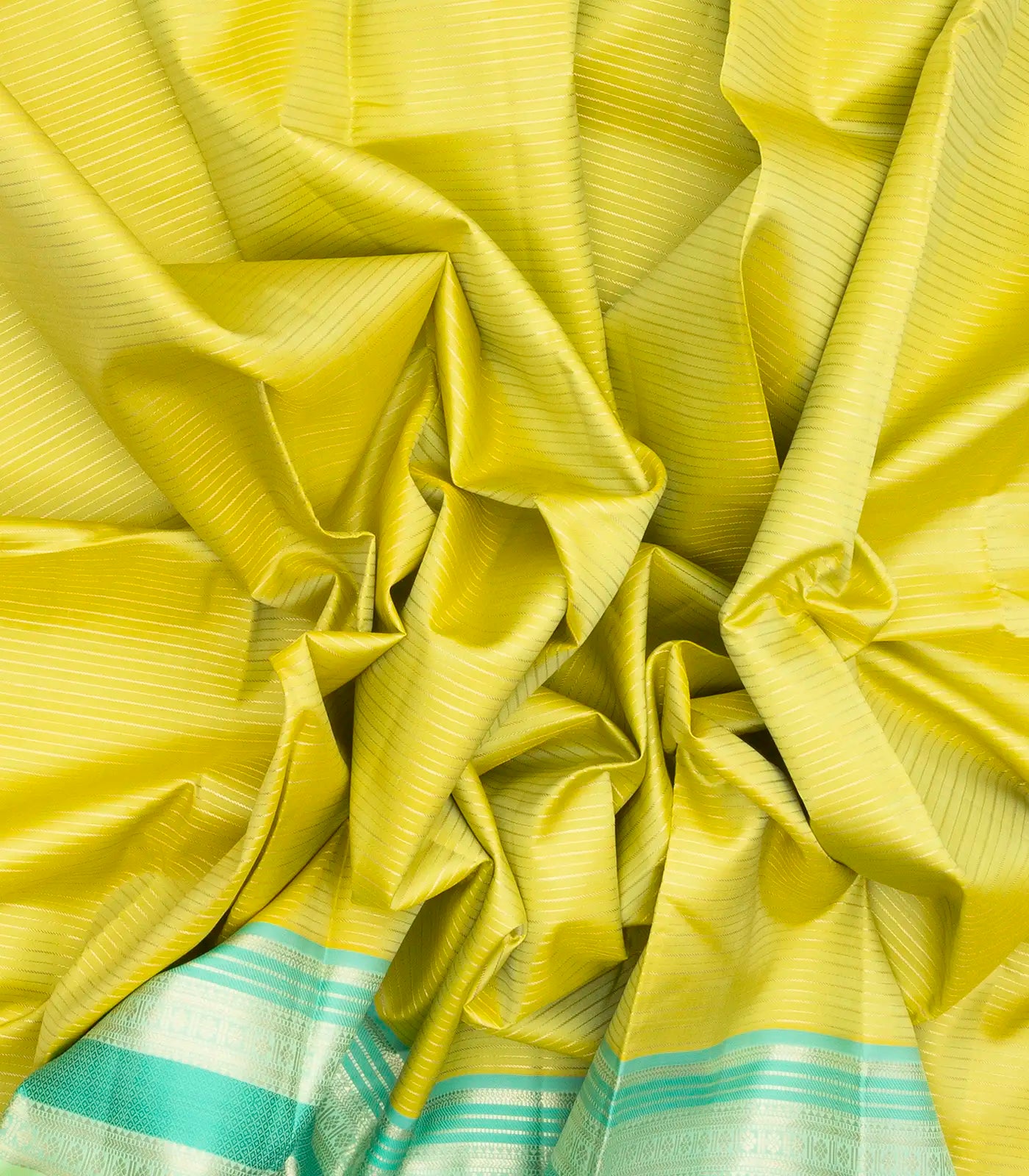 Light Green Handloom Kanchipuram Silk Saree With Zari Stripes