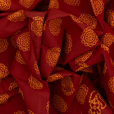 Crimson Sungudi Cotton Saree With Chakaram Motifs