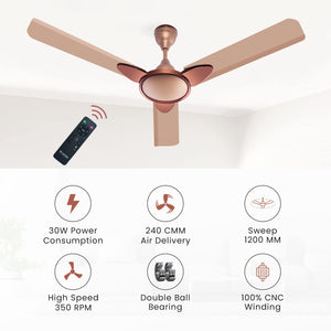 Candes Eco Zest Energy saving Designer 1200 mm / 48 inch Anti-Rust BLDC Ceiling Fan With Remote (2 Years Warranty) (Broken Gold)