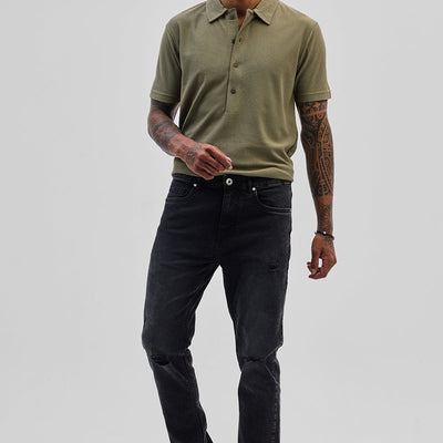 Black Distressed Slim Fit Jeans