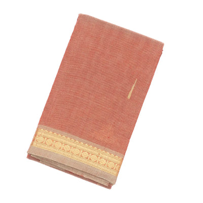 Dark Peach Handloom Kanchi Cotton Saree With Kamalam Buttas