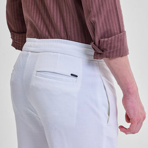 White Self-Design Slim Fit Trousers