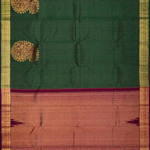 Dark Green Handloom Kanchipuram Silk Saree With Floral Motifs