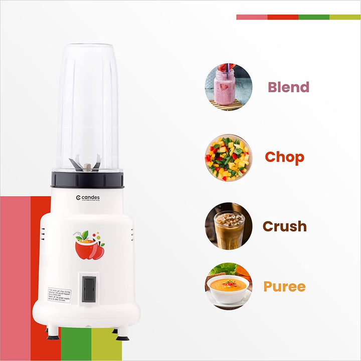 Candes Hector Nutri Blender Complete Kitchen Machine, 22000 RPM, SS Blades, 2 Unbreakable Jars, 1 Years Warranty, 400-Watts (White) + Quick Hand Vegetables & Fruits Chopper - Green (Super Combo)