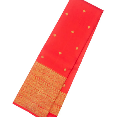 Red Handloom Kanchipuram Silk Saree With Diamond Buttas