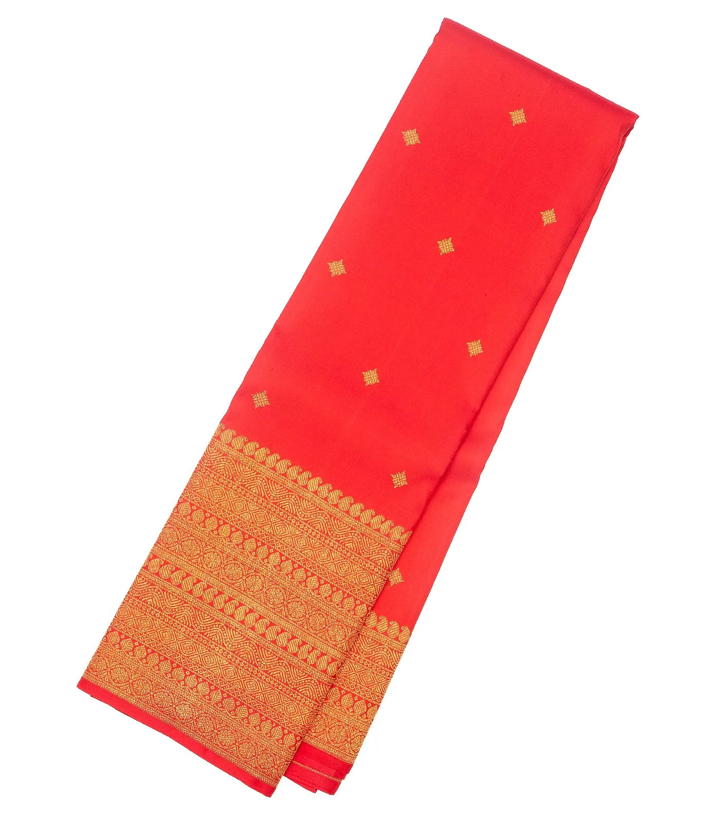 Red Handloom Kanchipuram Silk Saree With Diamond Buttas