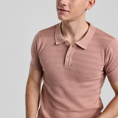 Peach Knitted Polo T-Shirt
