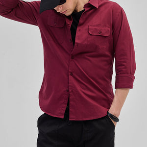 Maroon Solid Double Pocket Overshirt