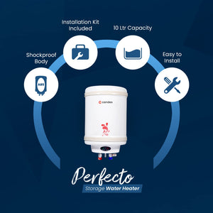 Candes Geyser 10 Litre | 1 Year Warranty | Water Heater for Home, Water Geyser, Water Heater, Electric Geyser, 5 Star Rated Automatic Instant Storage Water Heater, 2KW - Perfecto (Ivory)