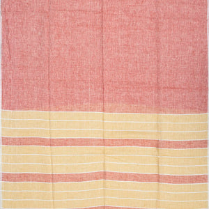 Peach Handloom Plain Linen Saree With Stripes in Pallu