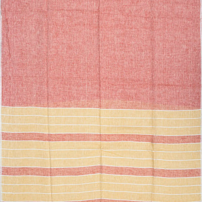 Peach Handloom Plain Linen Saree With Stripes in Pallu