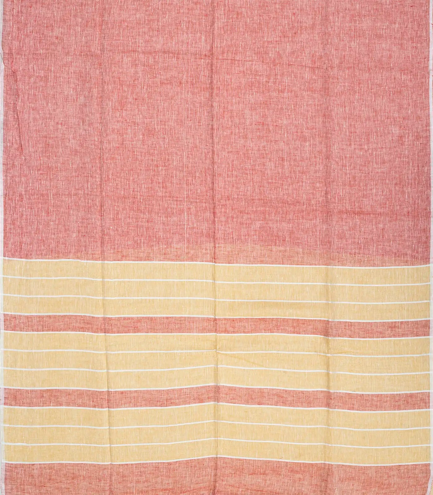 Peach Handloom Plain Linen Saree With Stripes in Pallu