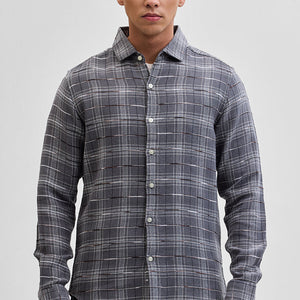 Grey Slub Textured Checks Shirt