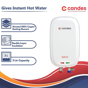 Candes Insto 3-Litre Instant Electric Water Heater Multiple Safety Geyser ABS Body, White