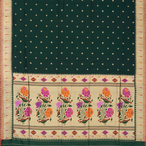 Bottle Green Handwoven Banarasi Silk Saree With Floral Buttas