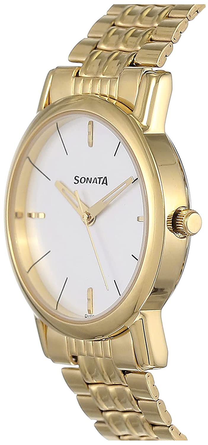 Sonata White Dial & Golden Metal Strap