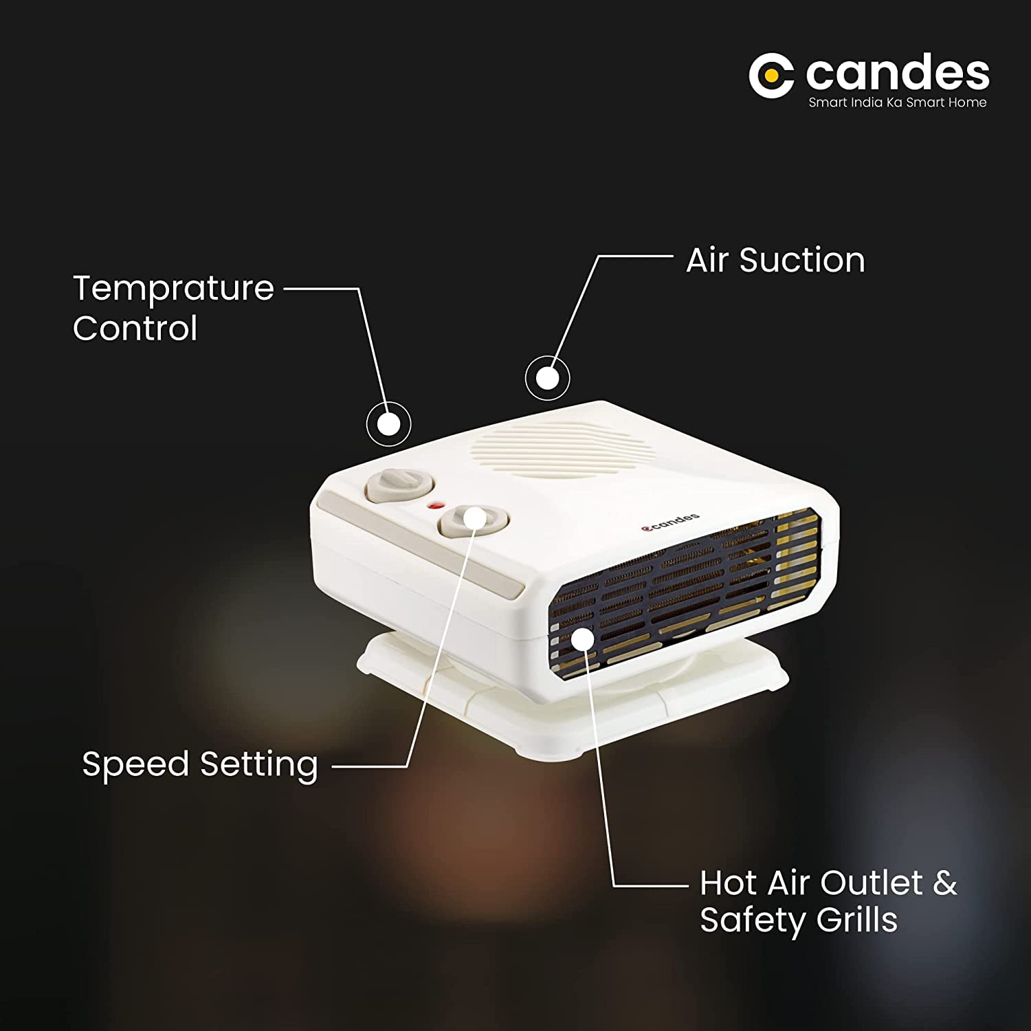 Candes Inova All in One Silent Blower Fan Room Heater Ideal for Small and Medium Areas, 2000 W (Ivory)