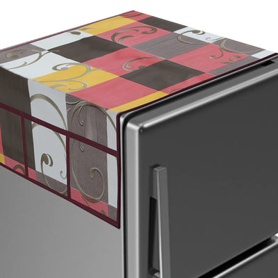 Kuber Industries Multicheck Printed PVC Fridge Top Cover with 6 Utility Side Pockets (Multicolor)