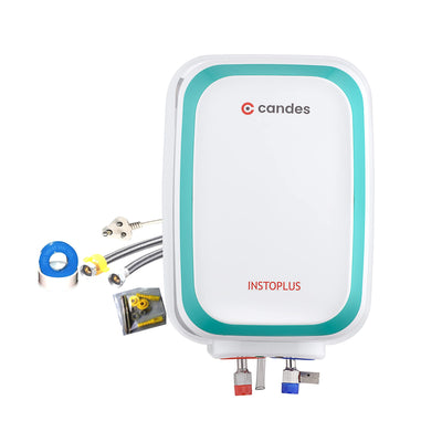 Candes 10 Litre InstoPlus Automatic Storage ISI Approved Vertical Electric Water Heater (Geyser) 5 Star Rated with Installation Kit & Special Anti Rust Body, (White) 2KW