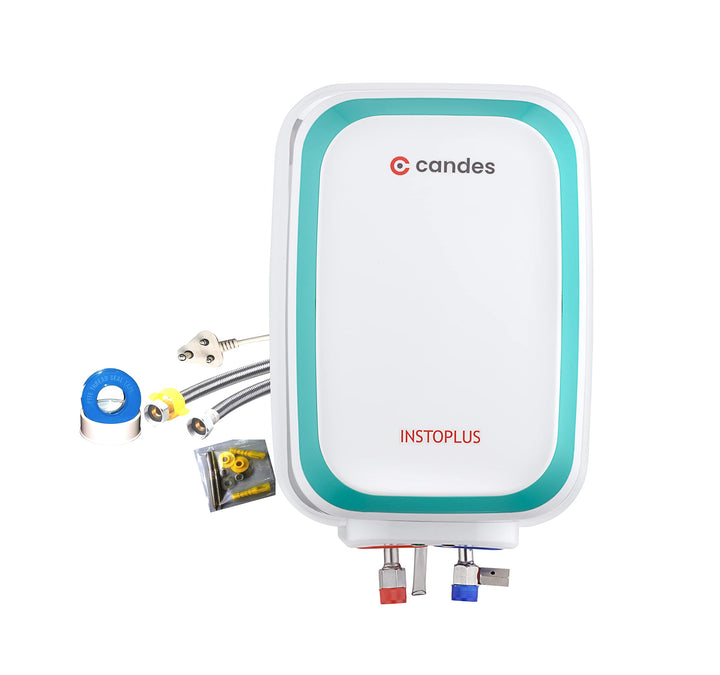 Candes 10 Litre InstoPlus Automatic Storage ISI Approved Vertical Electric Water Heater (Geyser) 5 Star Rated with Installation Kit & Special Anti Rust Body, (White) 2KW