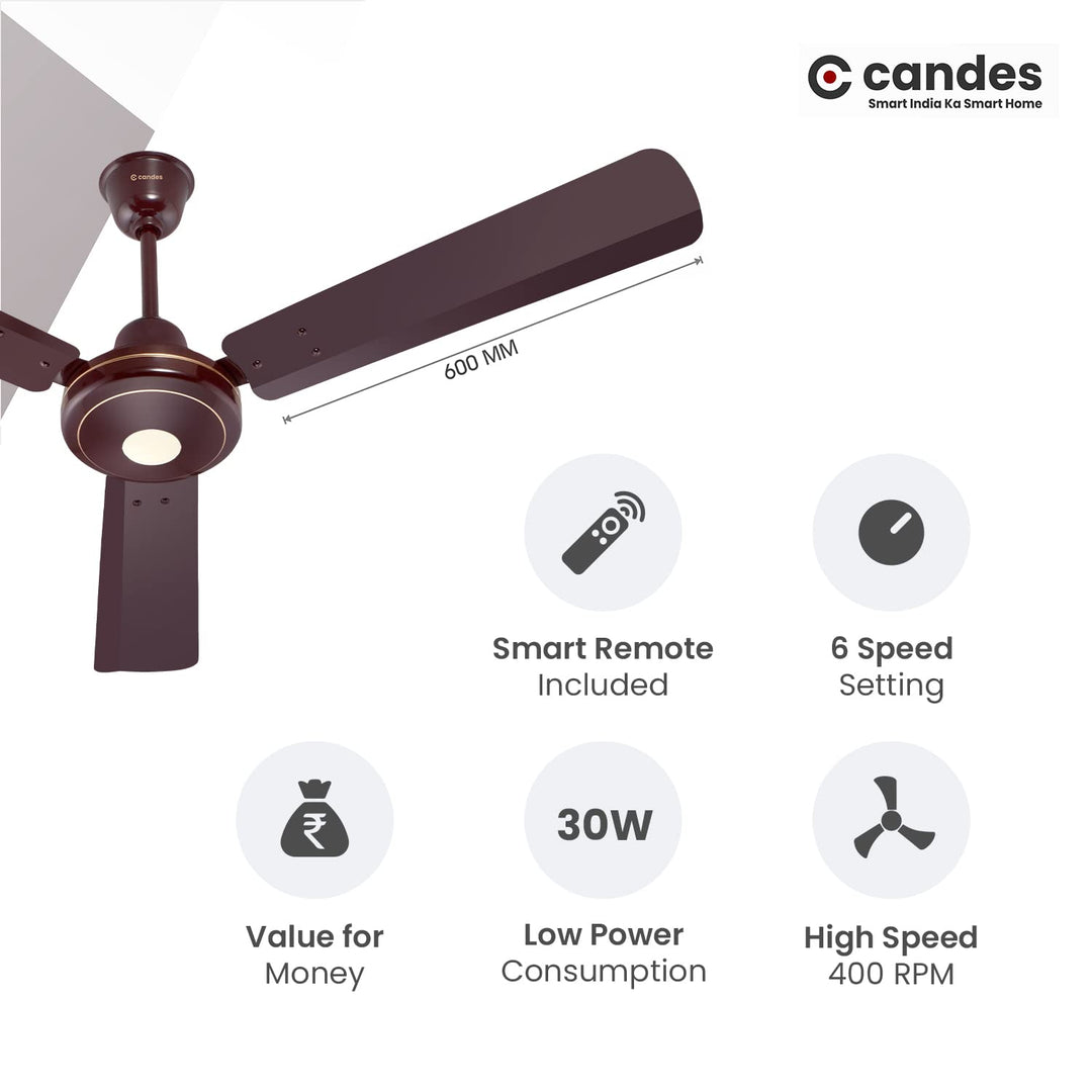 Candes Acura BLDC 5 Star Energy Saving High Speed Ceiling Fan For Home with Remote, 1200 mm (Acura-Brown)