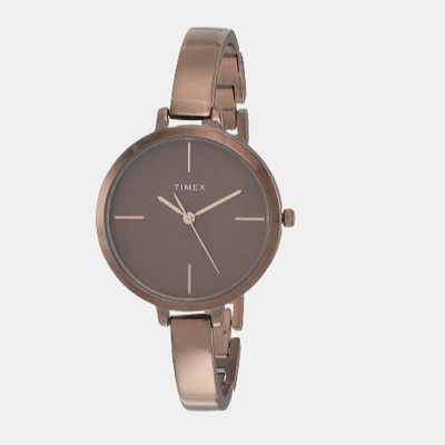 Fashion Women Quartz Brown Dial Analog Stainless Steel Watch TWEL12814