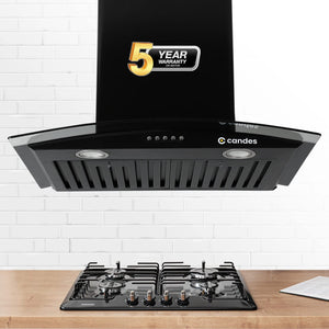 Candes Blaze Kitchen Chimney 60 Cms with Powerful 1100 m3/h Suction| Stainless Steel Baffle Filter | Curved Glass |Oil Collector |Anti-Fingerprint & Black Wall Mount Range Hood |3 Level Push Control | Stainless Steel Baffle Filter | Metal Blower | 2 Level