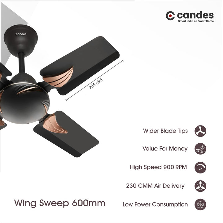 Candes Eon 600mm / 24 Inch High Speed Anti-dust Decorative 3 Star Rated Ceiling Fan with 2 Yrs Warranty (Coffee Brown) Pack of 1