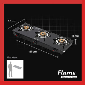 Candes Flame Glass Top Gas Stove, Manual Ignition, Black (ISI Certified, with 12 Months Warranty (3 Burner)