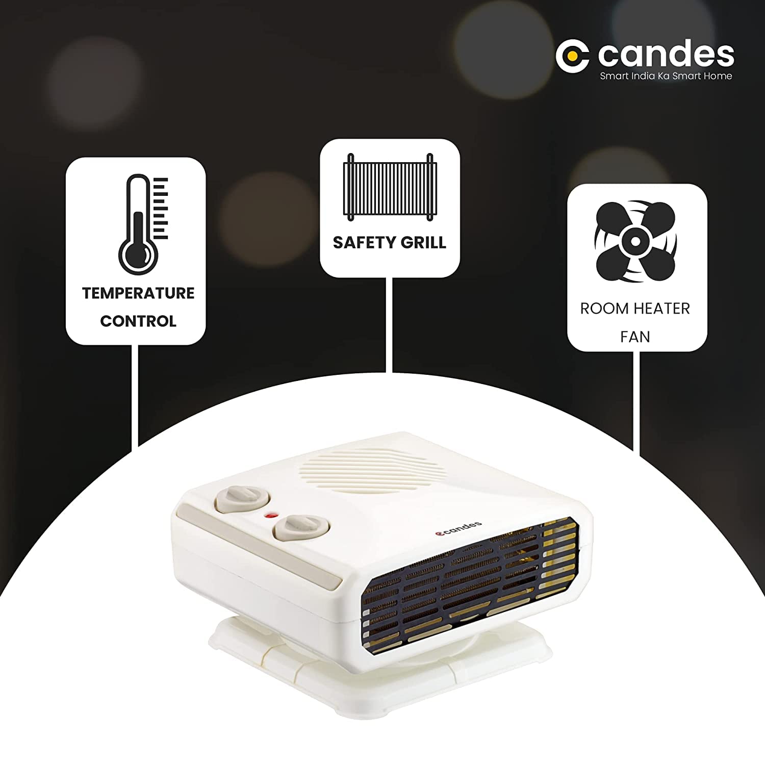 Candes Inova All in One Silent Blower Fan Room Heater Ideal for Small and Medium Areas, 2000 W (Ivory)