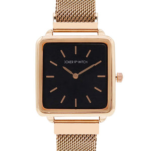 Joker & Witch Stainless Steel Morticia & Gomez Couple Analogue Watches, Black Dial, Rose Gold Band