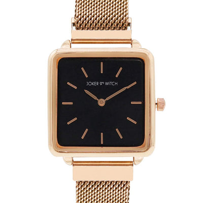 Joker & Witch Stainless Steel Morticia & Gomez Couple Analogue Watches, Black Dial, Rose Gold Band